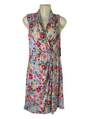 Vince Camuto Light Blue Floral Cap Sleeve Wrap Dress sz 4
